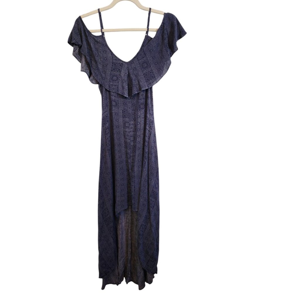 Rewind Hi Low Maxi Dress Blue and White Size M